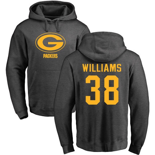 Men Green Bay Packers Ash 38 Williams Tramon One Color Nike NFL Pullover Hoodie Sweatshirts